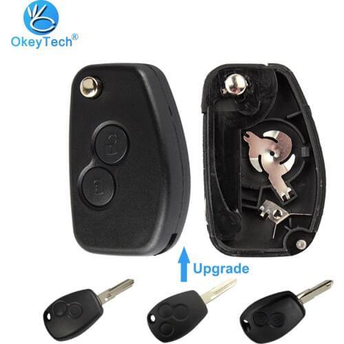 OkeyTech for Renault Sandero Clio Duster Megane 2 Button Modified Car Key Shell Case Cover Flip Folding Uncut VAC102/206 Blade