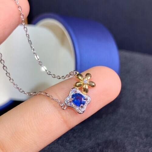Natural blue sapphire Necklace natural gemstone Pendant Necklace S925 silver trendy cute stars flower woman wedding gift jewelry