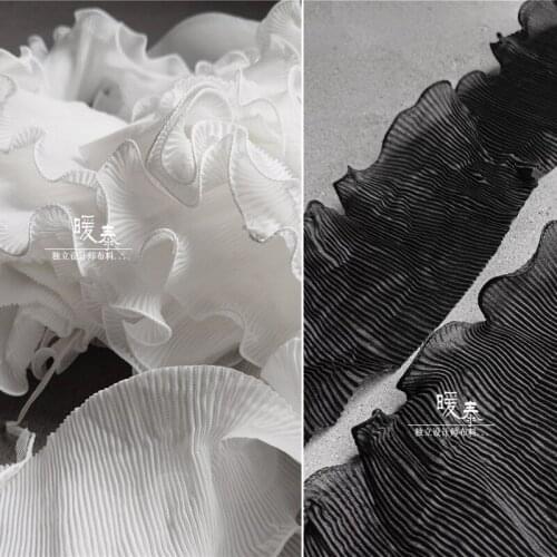 Pleated Chiffon Lace Trim Fabric 10cm White Agaric Shap DIY Patchwork Decor Collar Skirt Wedding Dress Designer Accessories