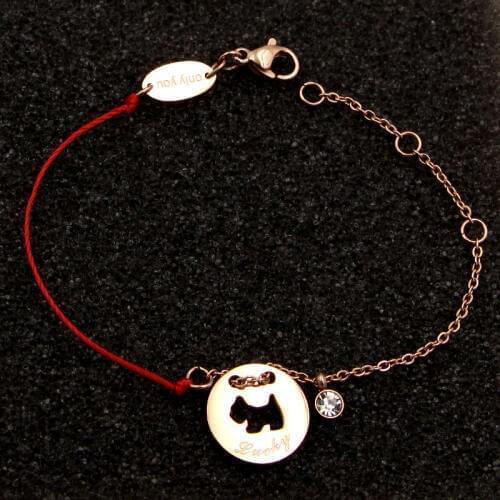Half Red Rope Hollow Out Luckly Dog Charm Bracelet ,Ttitanium steel rose gold Color woman Bracelets ,nice gift