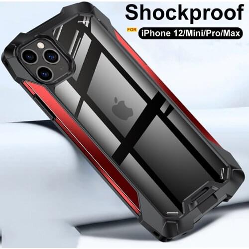 For iphone 12 pro max case Transparent Shockproof Armor Airbag Silicone Phone Case for iphone 12 mini case Metal Bumper cover