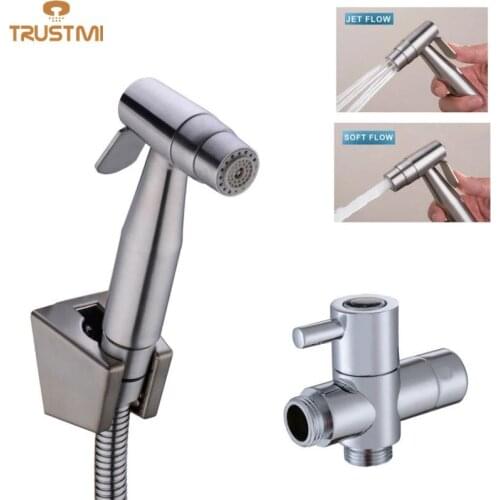 2 Function 304 Stainless Steel Toilet Hand Held Bidet Spray Bathroom Shattaf Sprayer Jet Douche Kit Diverter Hose