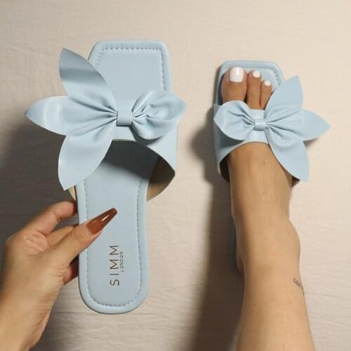 Sexy Womens Shoes Fashion Solid Color Bow Flat Sandals Summer Outdoor Beach Slippers Plus Size 41