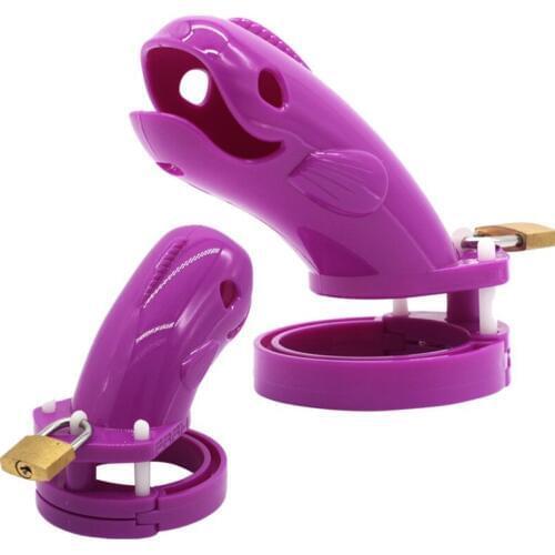 Adult Sex Toys New Purple Plastic Male Chastity Device Cock Cage Penis Lock Cage CB6000 Penis Cage with 5 Rings Cage Sex Fetish