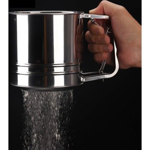 Stainless Steel Hand-Pressed Flour Sieve Granulated Sugar Milk Powder Cocoa Powder Filter Mesh Kitchen Baking DIY Creative Tools