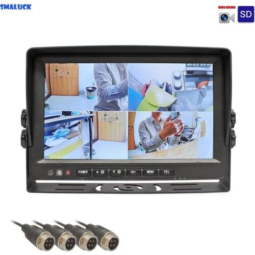 SMALUCK AHD 4PIN 9" ISP 4 Split Quad LCD Screen Car Rear View Monitor Support 4 x 1080P AHD Camera with SD Card Video Recording