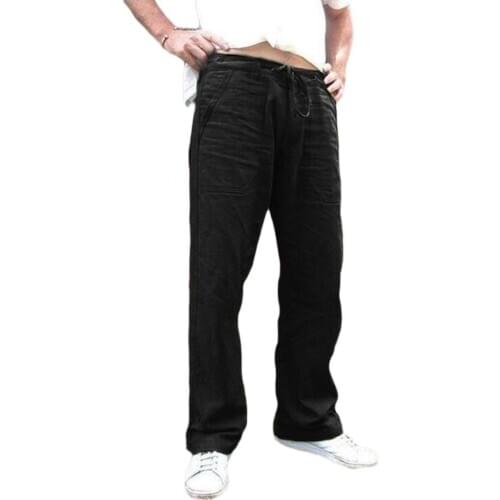 Sweatpants Men Solid Color Multi-Pocket Loose Elastic Drawstring Straight Trousers Jog Pants