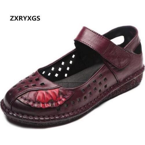 Best Sale women shoes sandals 2020 elegant comfort Printing Genuine Leather shoes Women Sandals Women Fashion Shoes Flat Sandals
