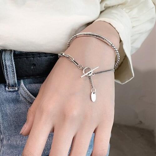 Vintage 925 Sterling Silver OT Chain Geometric Charm Bracelet &Bangle For Women Wedding Jewelry Birthday Party SL030