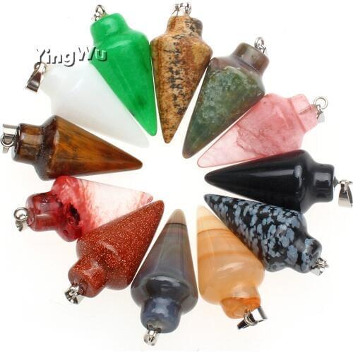 Yingwu 20pcs Lot Natural stone lapis Opal Crystal Stone Hexagonal Pyramid Pendant For Necklaces Fashion Jewelry