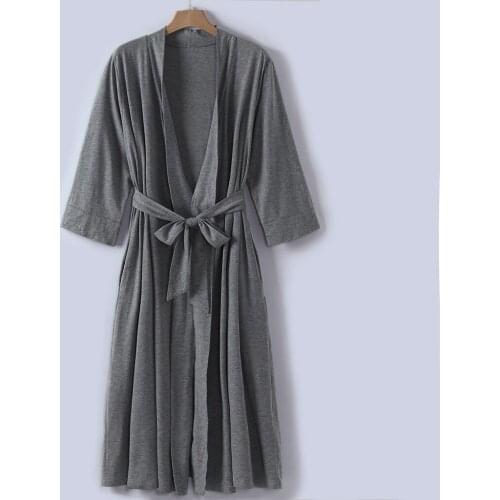 Summer Womens Ice Silk Long Pajamas 4/3 Sleeve V-neck Cardigan Lightweight Belt Waist Dress Robe Bathrobe Pajamas Mujie