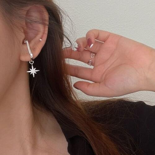 VENTFILLE 925 Sterling Silver Eight-pointed Star Ear Clip Simple Temperament Zircon Earrings 2021 New