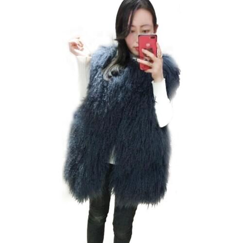 Women spring autumn winter real mongolian sheep fur vest short medium beach wool fur waistcoat full pelt lambs fur jacket female