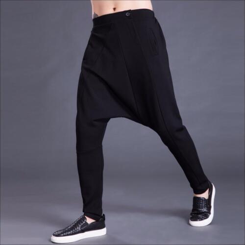 S-5xl Winter Mens Fashion Black Casual Stretch Harem Pants Large Size Crotch Pants Hairstylist Feet Trousers Singer Costumes