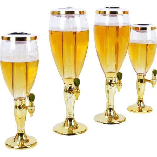 1.5 L Plastic Tabletop Wine Beer Tower Beverage Juice Dispenser with LED Colorful Shinning Lights Golden and Silver A35
