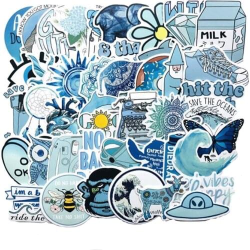 10/30/50PCS Small Fresh Blue Helmet Mobile Phone Laptop Luggage Waterproof Stationery Sticker Decoration Wholesale