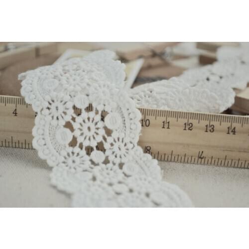 10yds 5cm White Fabric Flower Cotton Lace Trim Sewing Bridal Dress Craft,Free Shipping