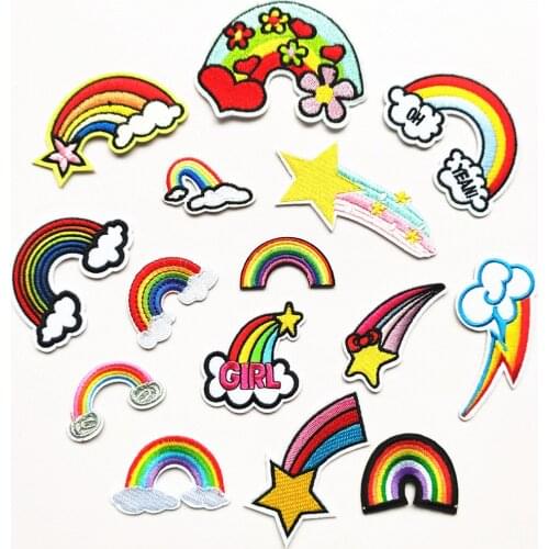 100pcs/lot Embroidery Patch Rainbow Stars Letter Clothing Decoration Sewing Accessory Diy Iron Heat Transfer Applique