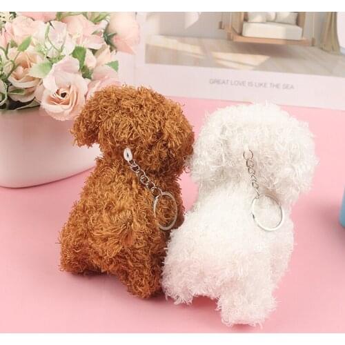 12cm Simulation Dog Poodle Plush Toys Animal Suffed Doll Key Chain Ring Pendant