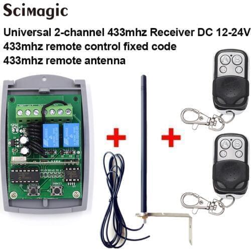 2 channel Gate Garage remote control 433mhz receiver + 433mhz remote control duplicator + 433mhz antenna