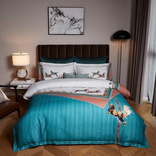 2020 Luxury 100S Cotton Sanding Classic Printed Bedding Set Warm brushed Duvet Cover Bed Sheet Pillowcases Queen King Size 4Pcs