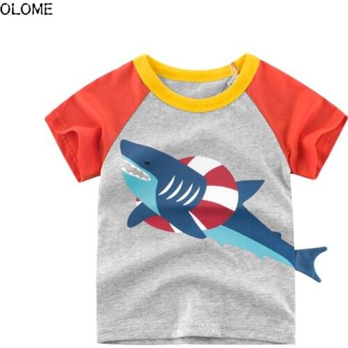 2021 Summer Shark Pattern Childrens T-shirts Cool Style Baby Boys and Girls Short Sleeves Clothing Cotton Toddler Top Tees