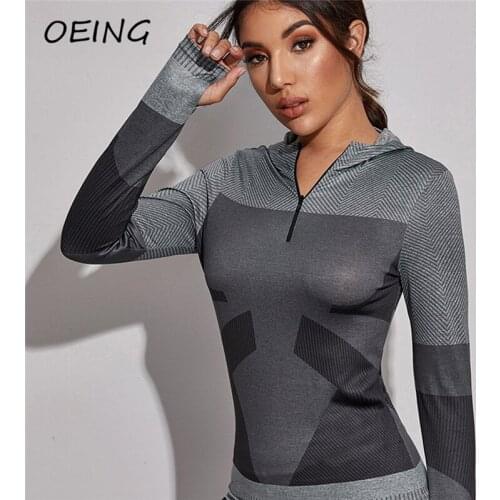 2021 Womens Fitness Yoga Hoodie Shirts Long Sleeve Patchwork Dry Fit Tops Zip Up Workout Jogging Shirts