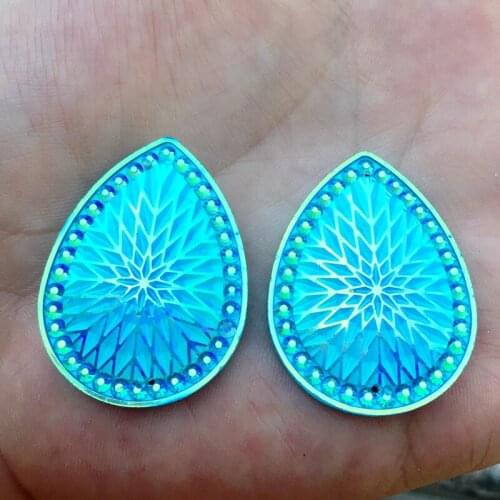 8pcs 30*40mm resin cabochon Rhinestone For Native Bead works resin rhinestone water drop 2 holes -B196