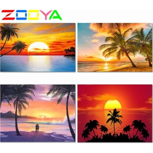 5D Diamond Paintings Mosaic Scenery Sunset Full Diy Crystal Seaside Diamond Embroidery Scenery Diamond Painting Decortion Er032
