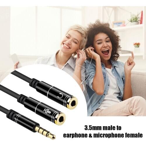 3.5mm Audio Cable Headphone 1 Male to 2 Female Microphone AUX Y Splitter Adapter Audio Cable Cord Microphone Mixer