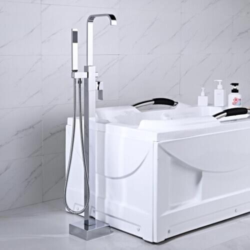 Azeta Floor Standing Bathtub Faucet Set Bathroom Chrome Brass Single Handle Bathtub Shower Mixer Tap With Hand Shower AT2216