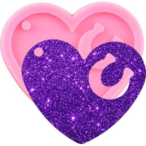 Shiny Glossy Heart and Horseshoe Keychain Mold Epoxy Resin Liquid Silicone Mould DIY Necklace Making Jewelry Pndant Clay Moulds