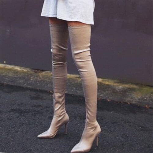 2021 Over Knee Boots Pointed Toe Boots High Heels Women Boots Sock Boots Stretch Boots Fluff Inner