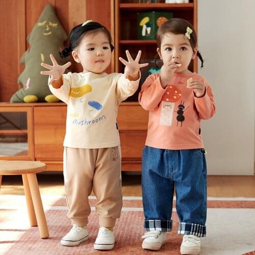 Spring Autumn New Childrens Long Sleeve T Shirts 2-6 Y Baby Girls Boys Casual Cartoon Print T-shirt Fashion Kids Tee Shirt Tops