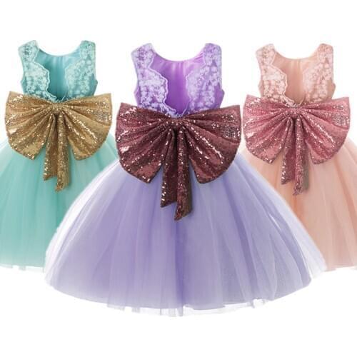 Baby Girls Princess Dress For Kids Sequins Bow Birthday Party Dress Children Costume 12M 1 2 3 4 5 Years Lace Wedding Ball Gown