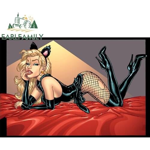 EARLFAMILY 13cm x 8.9cm Decal for Sexy Blond Kitty Cat Girl DIY Car Assessoires Sticker Waterproof Occlusion Scratch Decoration
