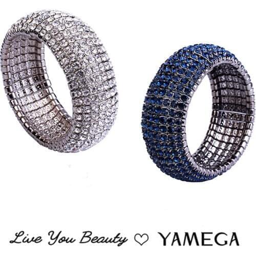 Trendy Luxury Rhinestone Bangle Bracelet Fashion Jewelry Brand Elastic Expandable Bracelet Metal Arm Cuff Bangles For Women Girl