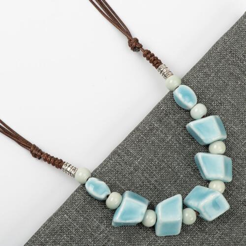 Geometry Shape Ceramic bohemia bead necklace Pendant vintage necklaces Classic style Jewelry #FY572