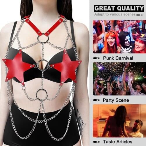 Gothic Halter Sling Accessories Sexy Body Harness Lingerie Woman Leather Pentagoram Decorate Punk Exotic Underwear Sword Bel