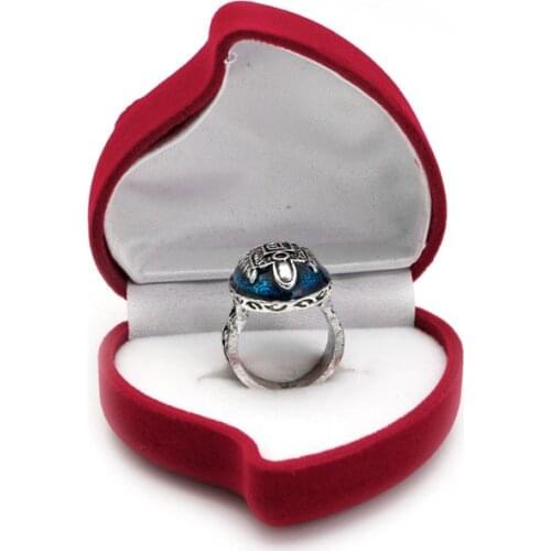 83XC Jewelry Ring Box Velvet Heart Shaped Red Rose Pattern Love Ring Storage Display