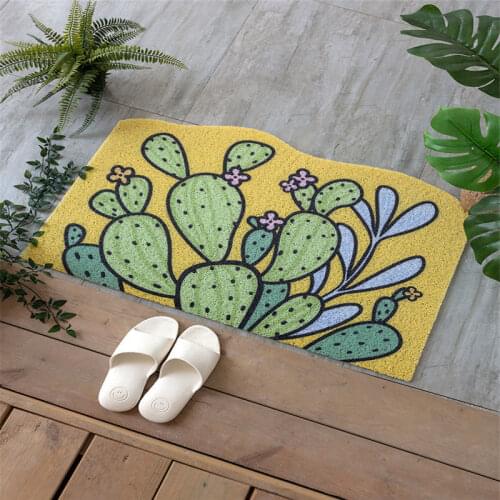 Cartoon Cactu Sand Scraping Dust Door Entrance Welcome Mat Bath Non-slip Rug Dust Removal Carpet Wire Loop Footpad Doormat