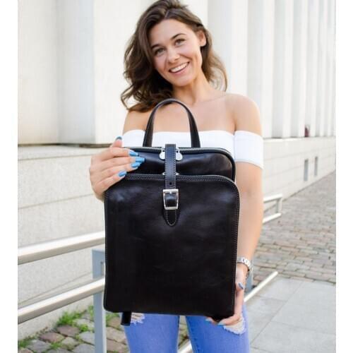 Convertible Leather Backpack, Black Shoulder bag - Time Resistance