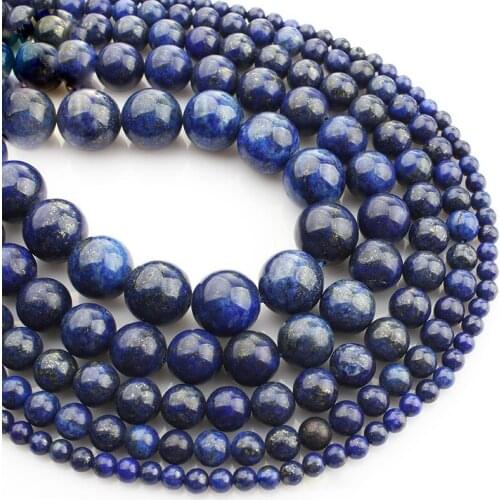 15"(38cm) Strand Round Natural Lapis Lazuli Stone Rocks 4mm 6mm 8mm 10mm 12mm Beads for Jewelry Making DIY Bracelet Findings