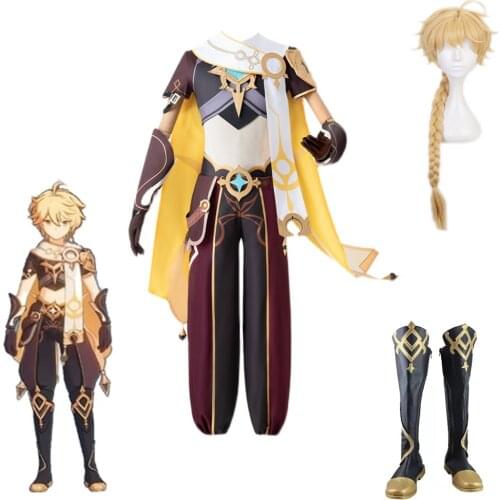 Mangoyoyo Genshin Impact Traveler Aether Cosplay Costume Game Suit Cool Gothic Uniform Cosplay Costume Halloween Party Outfit