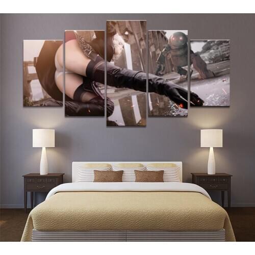 Home Decor Poster HD Pictures Prints Canvas 5 Piece Modular NieR Automata Sexy 2B GAME Living Room Decorative Painting Framed