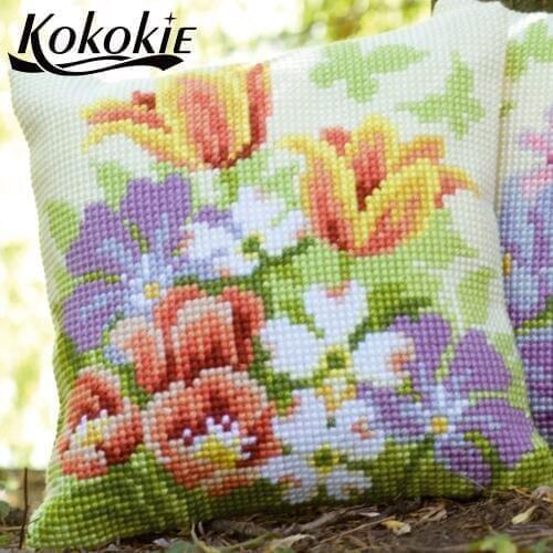 Knitting needles kit for pillowcase 3d embroidered mats handmade embroider Needlework kits flower pillow cross stitch set sales