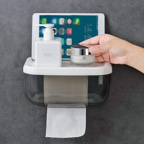 Wall-Mounted Tissue Box Toilet Paper Phone Holder Shelf Paper Rack Container Roll Paper Storage Box Bathroom Organizer
