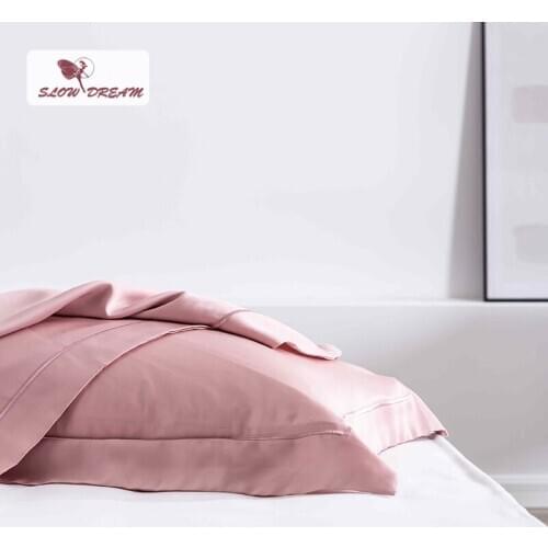 SlowDream Pillowcase Pink Solid Color 100% Silk Natural Fabric Healthy Adult Child Pillow Cover Home Textiles Bedclothes 48x74cm