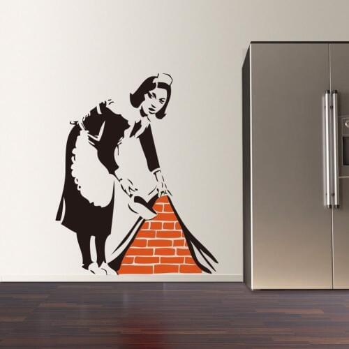 2016 New Banksy French maid Vinyl Wall Decal Sticker Street Art Graffiti Kitchen Wall Sticker Removable Decoration Mural A-192