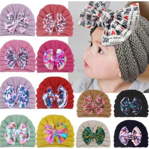 Autumn Winter Baby Knitted Hat Bowknot Woolen Infant Cap 2021 European New Turban hat Baby Accessoriess